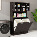 Two Compartment Tilt Out Dirty Laundry Basket Tall Bathroom Cabinet With 2 Adjustable Shelves Black Black Mdf