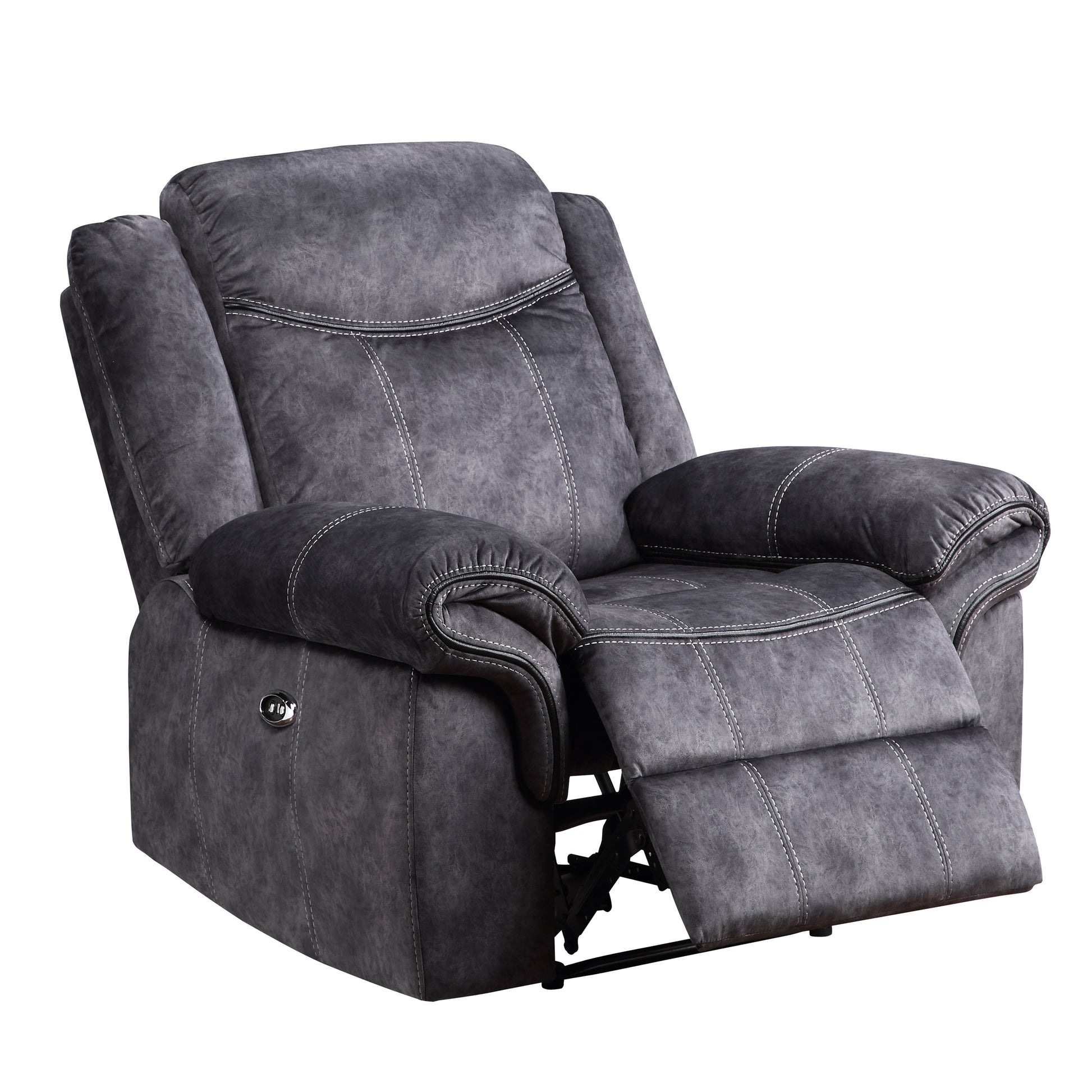 Jimny Domino Granite Power Recliner Gray Fabric