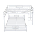 L Shaped Metal Twin Over Full Size Bunk Bed, White Box Spring Not Required White Metal Metal