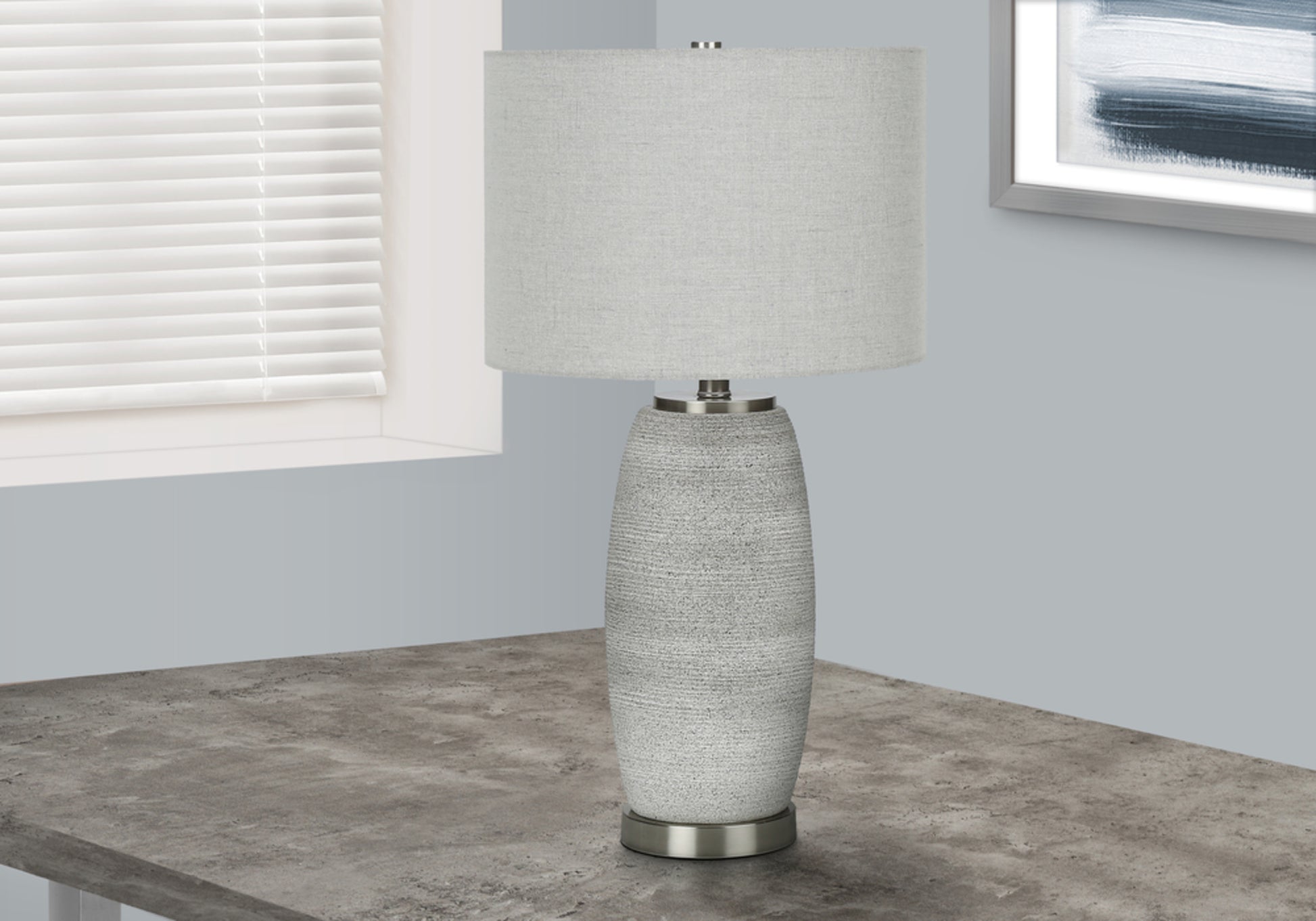 Lighting, 25"H, Table Lamp, Grey Ceramic, Grey Shade, Modern Grey Ceramic