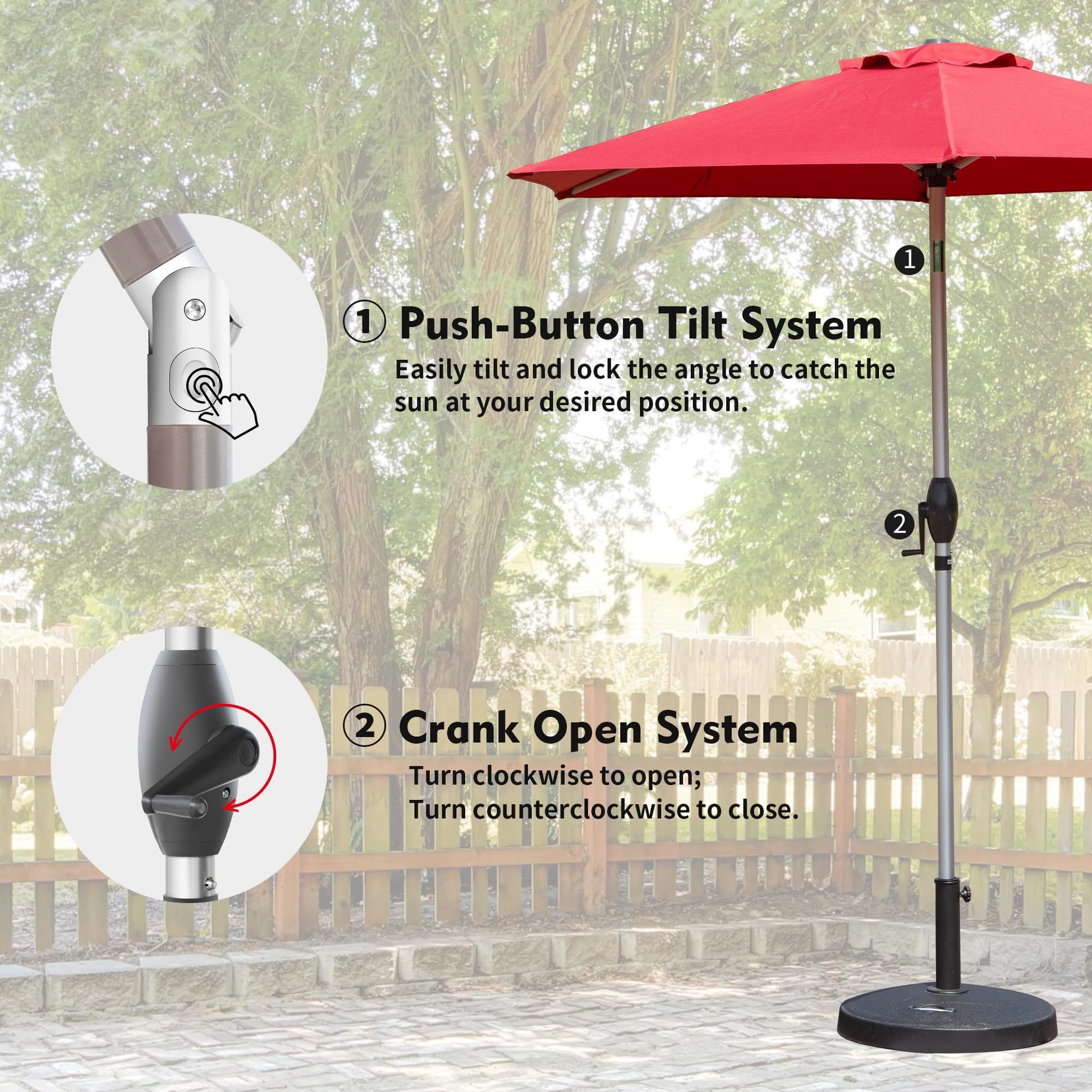 7.5Ft Patio Umbrella, Outdoor Table Umbrella With Push Button Tilt And Crank, Uv Protection Waterproof Market Sun Umbrella With 6 Sturdy Ribs For Garden, Deck, Backyard, Pool Brick Red Brick Red Round Uv Resistant Umbrellas Aluminium