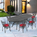 Cushions In Random Colors 7 Piece Set Of Cast Aluminum Patio Furniture With Cushions Yes Dining Set Black Seats 6 Rust Resistant Frame Water Resistant Cushion Garden & Outdoor Complete Patio Sets Aluminium