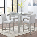 5 Piece Counter Height Table Set, Wooden Kitchen Table Set With Square Table And 4 Upholstered Chairs, Counter Height Dining Table With Crystal Decoration And Chair Set, Silver Grey Beige Silver Gray Seats 4 Dining Room 4 Leg Square Dining Table With