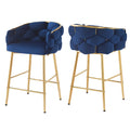 28'' Modern Counter Stools Set Of 2,Dark Blue Counter Stools With Iron Frame,Soft Back And Cushion,Footrest,Suitable For Kitchen Bedroom Dining Room. Iron Dark Blue Kitchen Sponge Modern Set Of 2