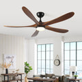 62 Inch Solid Wood With Remote Control With Light Led Modern Dc Dc Motor Indoor Outdoor 5 Blade Ceiling Fan For Patios, Bedrooms And Farmhouses Antique Brown Solid Wood