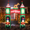 Outsunny 11.5Ft Christmas Inflatables Outdoor Decorations Archway With 2 Nutcracker Soldiers Rocking Horse, Blow Up Led Yard Christmas Decor For Lawn Garden Party Green Polyester