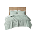 Embroidered Medallion Faux Fur Ultra Plush Comforter Mini Set Queen Green Polyester