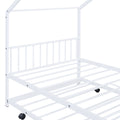 Twin Size Metal House Bed With Twin Size Trundle, White Twin White Metal