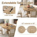 5 Piece Dining Set Extendable Round Table And 4 Upholstered Chairs Farmhouse Dining Set For Kitchen, Dining Room Natural Wood Wash Natural Wood Wash Solid Wood Mdf