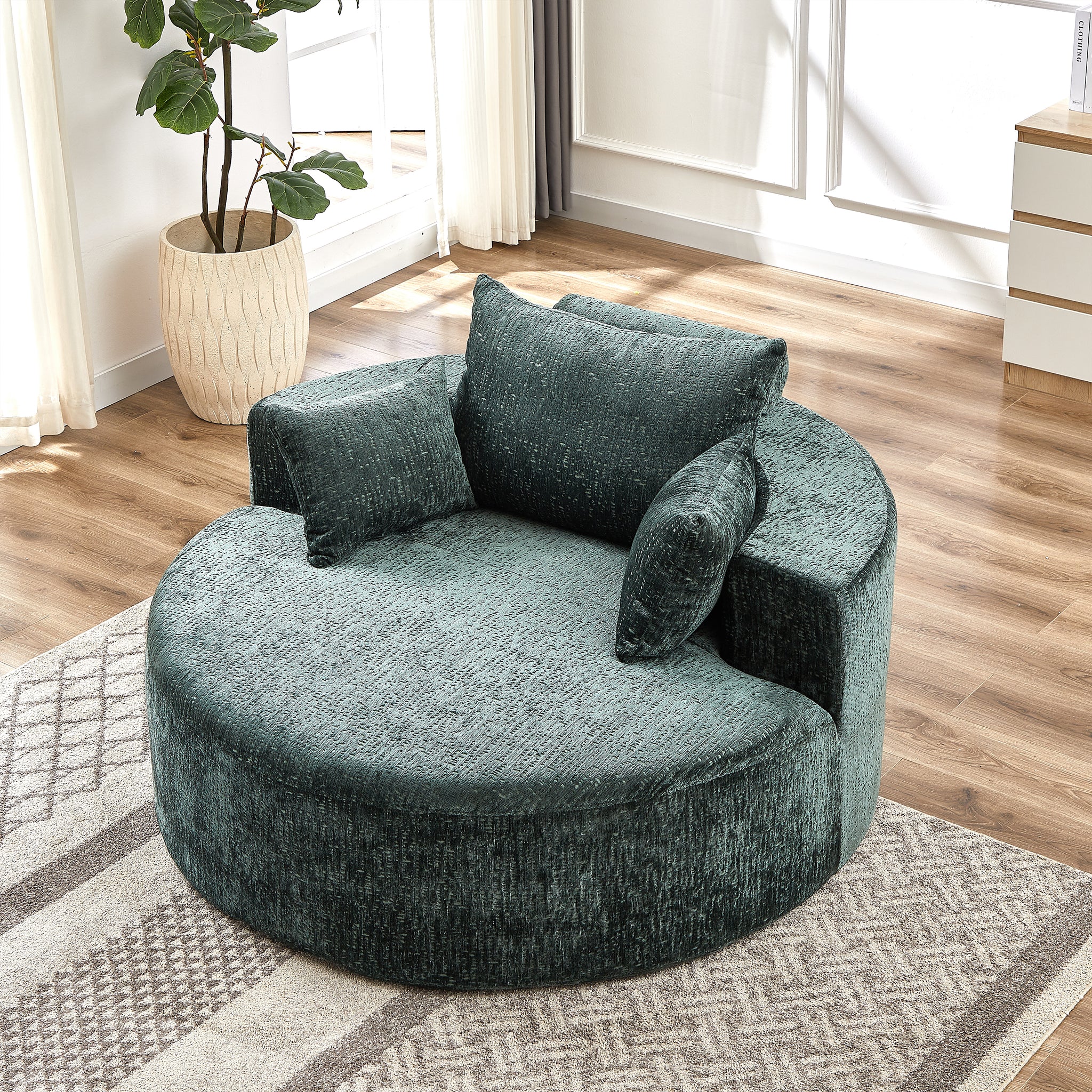 55''L Chenille Sponge Single Sofa,No Assembly Required,Fluffy Modern Sleeper Chair For Living Room, Bedroom, Lounge And Projection Room Not A Swivel Chair. Green Foam Chenille 1 Seat