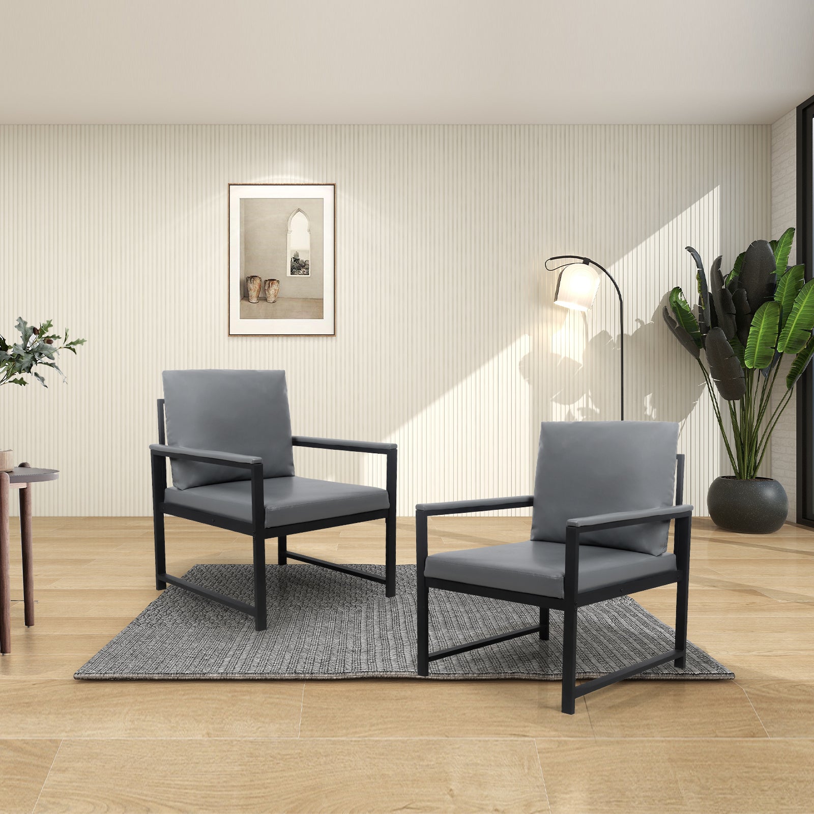 Lounge, Living Room, Office Or The Reception Area Pvc Leather Accent Arm Chair With Extra Thick Padded Backrest And Seat Cushion Sofa Chairs,Non Slip Adsorption Feet,Sturdy Metal Frame,Gray Gray Polyvinyl Chloride