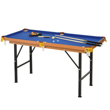 Soozier 55" Portable Folding Billiards Table Game Pool Table For Whole Family Number Use With Cues, Ball, Rack, Chalk, Blue Blue Mdf Steel