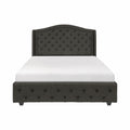 Modern Traditional Style Queen Bed 1Pc Solid Wood Frame Charcoal Fabric Upholstered Button Tufted Headboard Trim Box Spring Required Queen Charcoal Wood Bedroom Polyester Solid Wood