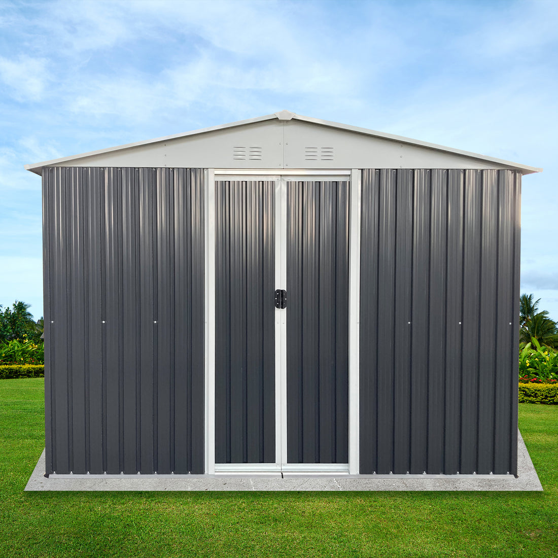 Metal Anti Corrosion Utility Tool House With Lockable Door, Garden Shed 10Ftx8Ft Apex Roof Grey With Windows And Aluminum Alloy Frame Grey Garden & Outdoor Aluminium Alloy,Sheet Metal