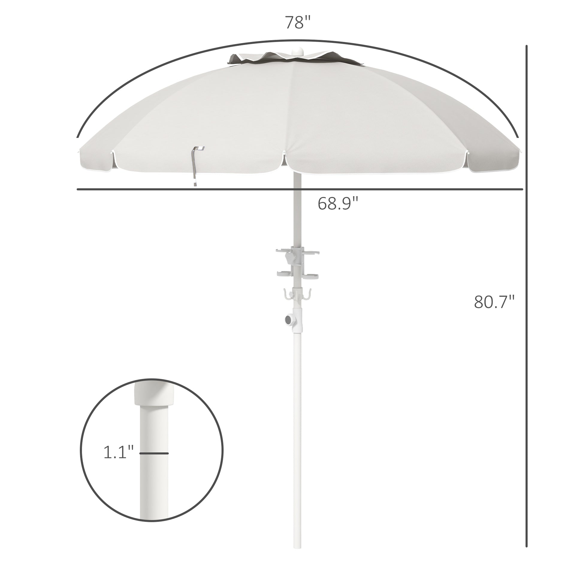 Outsunny 5.7' Portable Beach Umbrella With Tilt, Adjustable Height, 2 Cup Holders & Hooks, Uv 40 Ruffled Outdoor Umbrella With Vented Canopy, Cream White Cream White Polyester