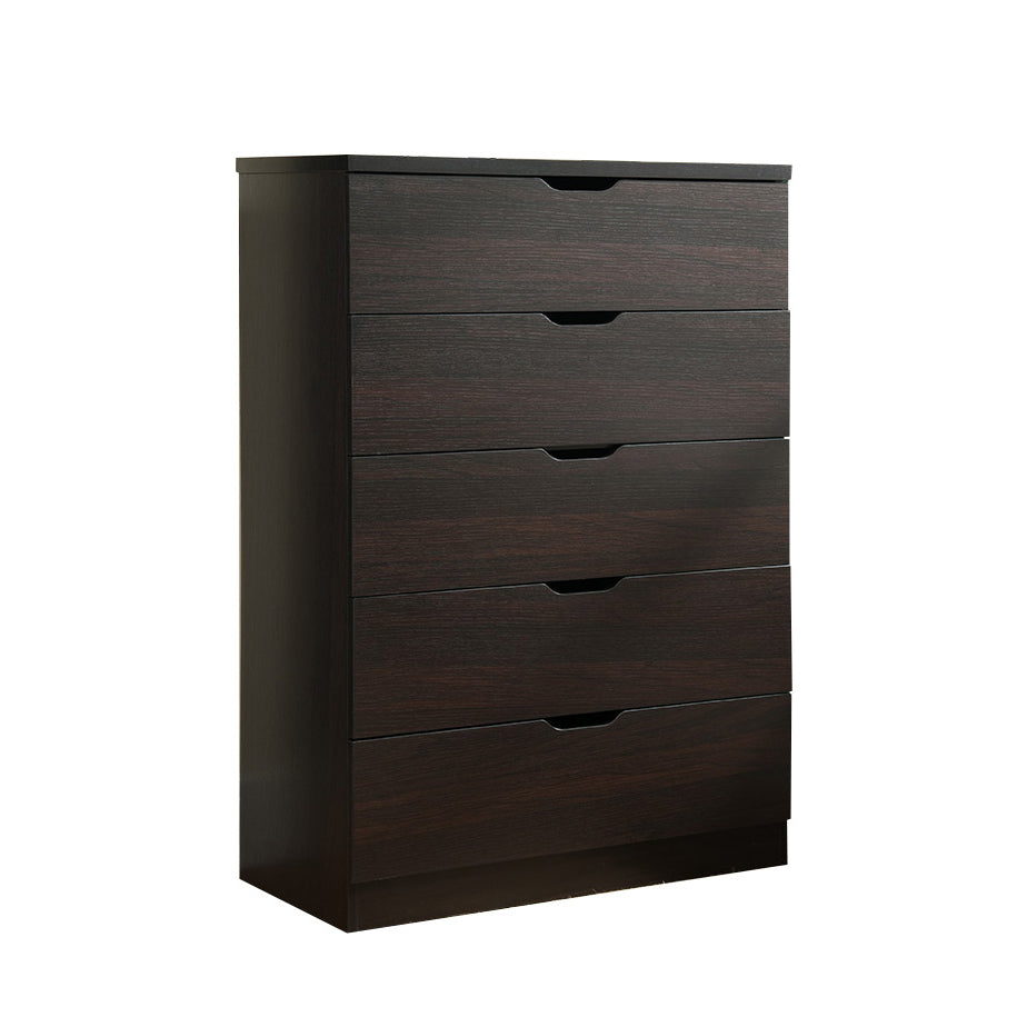 Functional 5 Drawer Chest In Dark Brown Finish Dark Brown Mdf