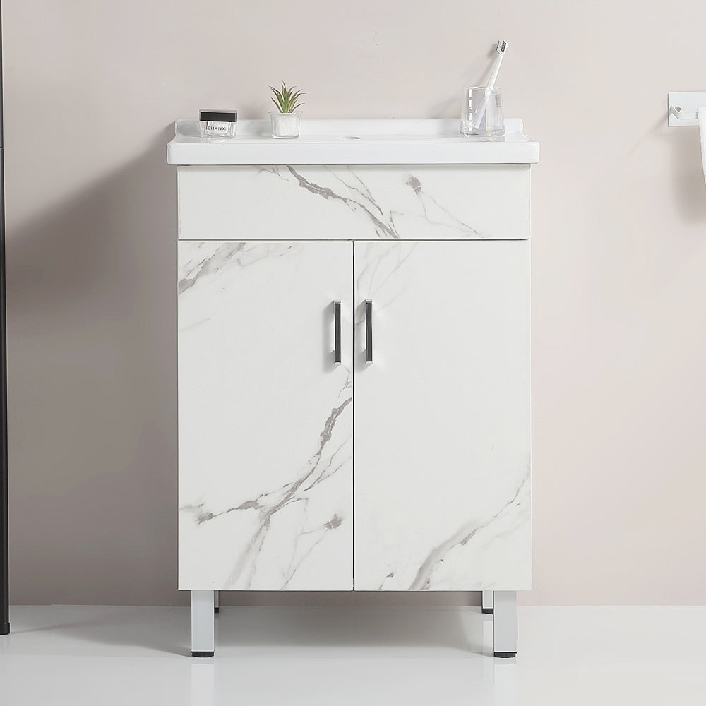 24 Inch Marble Textured Bathroom Cabinet With Ceramic Sink Marble Solid Wood