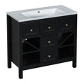 36'' Bathroom Vanity With Resin Sink Combo, Solid Wood Frame Bathroom Storage Cabinet, Freestanding Vanity Set With 5 Drawers& Soft Closing Doors Same As Sw000141Aab Black Bathroom Solid Wood Mdf Resin