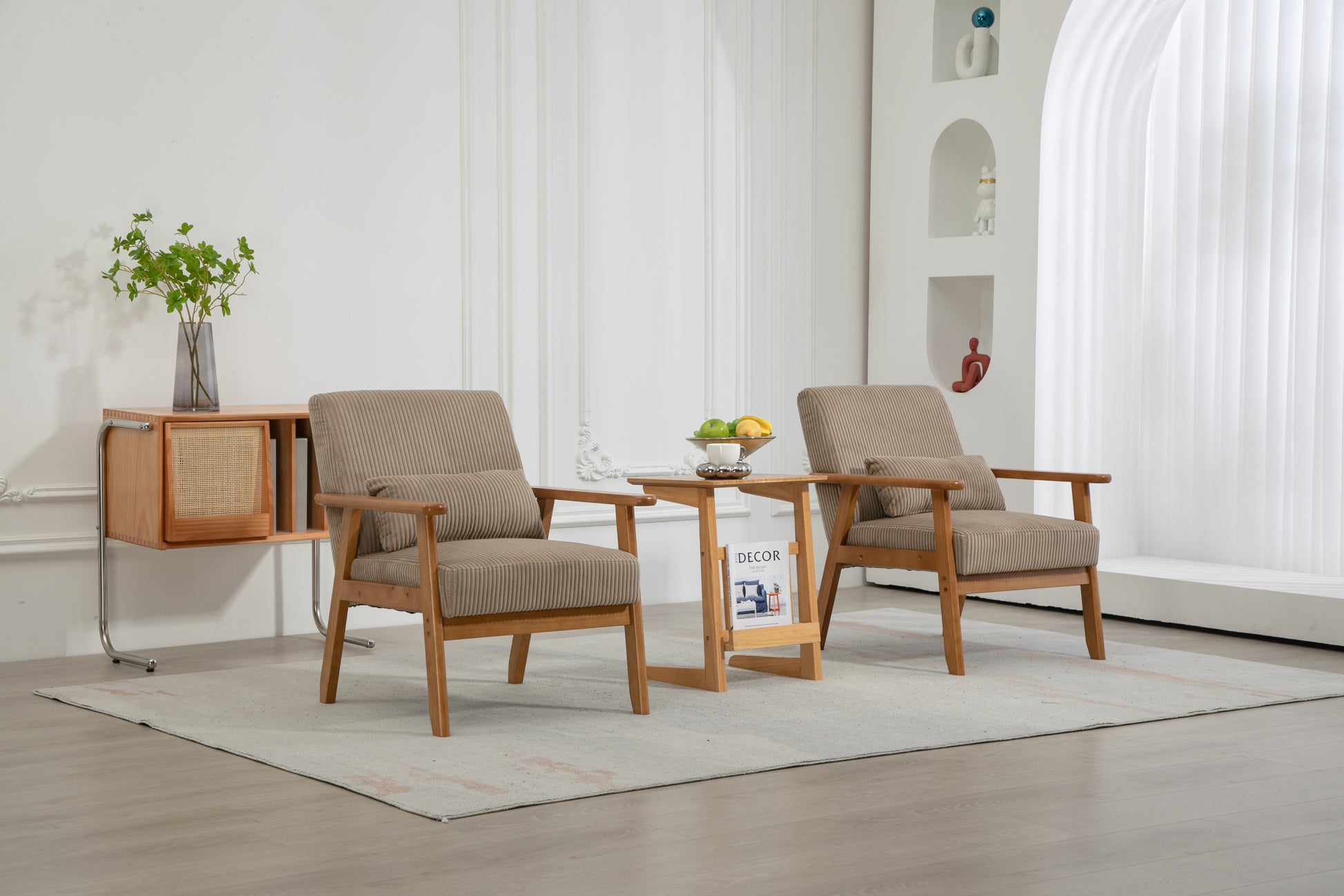 Leisure Chair With Solid Wood Armrest And Feet, Leisure Chair, Wood Frame, Velvet, Solid Rubber Wood Legs, Mid Century Modern Accent Chair, For Living Room Bedroom Studio Chair,Two Packs Camel Corduroy