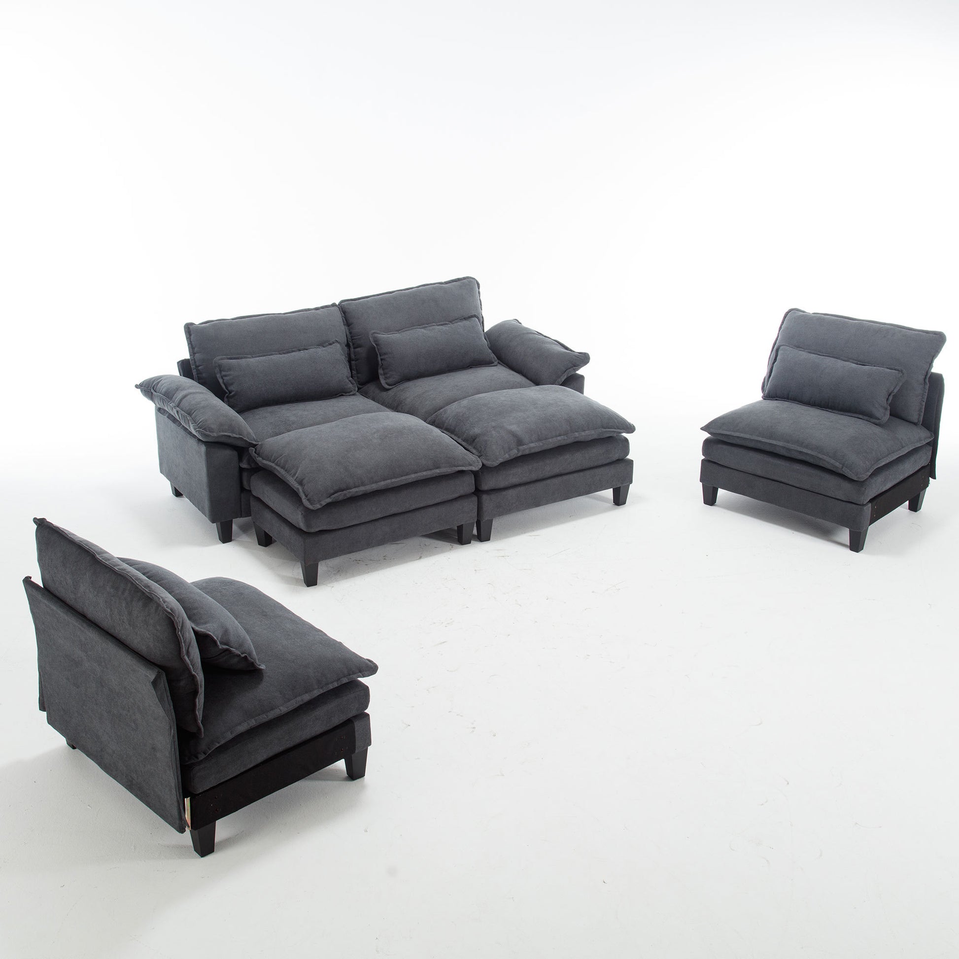 154.8" Oversized Modular Sofaice Velvet Large U Shaped Couch Comfy Upholstered 4 Seat Sofa With 2 Ottoman, 4 Lumbar Pillow, Deep Seat Couch For Living Room Dark Gray Primary Living Space Modern Foam Polyester 6 Seat