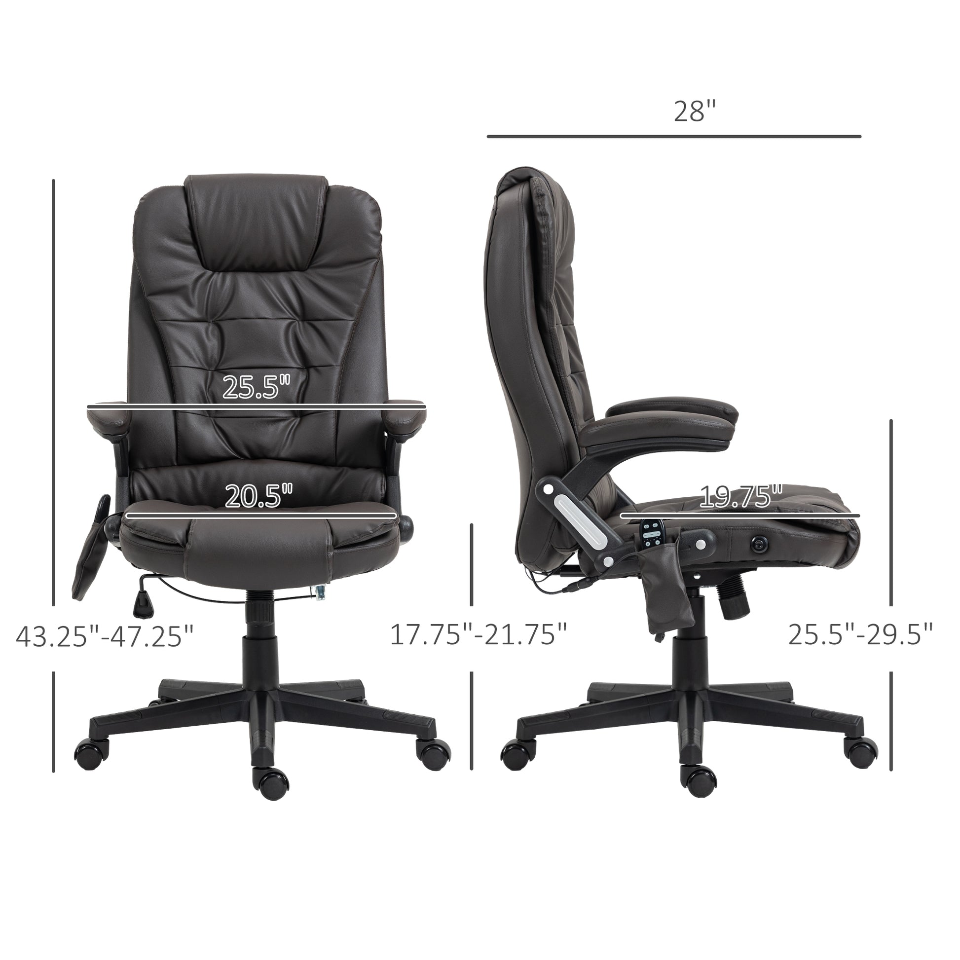 Homcom High Back Vibration Massage Office Chair With 6 Vibration Points, Heated Reclining Pu Leather Computer Chair With Armrest And Remote, Dark Brown Brown Pu