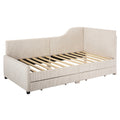 Twin Size L Shaped Corduroy Daybed,Upholstered Bed Frame With 2 Storage Drawers, Beige Twin Beige Wood Fabric