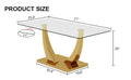 Modern Simple Rectangular Dining Table With Clear Glass Top And Smooth Gold Legs. Suitable For Kitchen, Dining Room And Living Room. Golden Glass