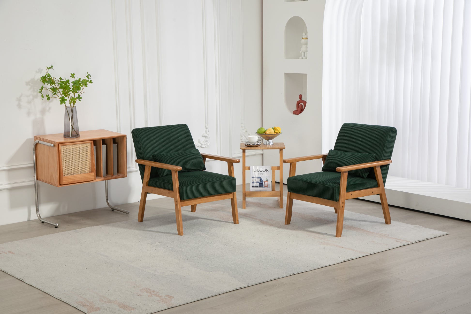 Leisure Chair With Solid Wood Armrest And Feet, Leisure Chair, Wood Frame, Velvet, Solid Rubber Wood Legs, Mid Century Modern Accent Chair, For Living Room Bedroom Studio Chair,Two Packs Emerald Corduroy