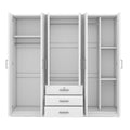 6 Doors Wooden Wardrobe Storage For Bedroom, With Big Drawers, White White Plywood