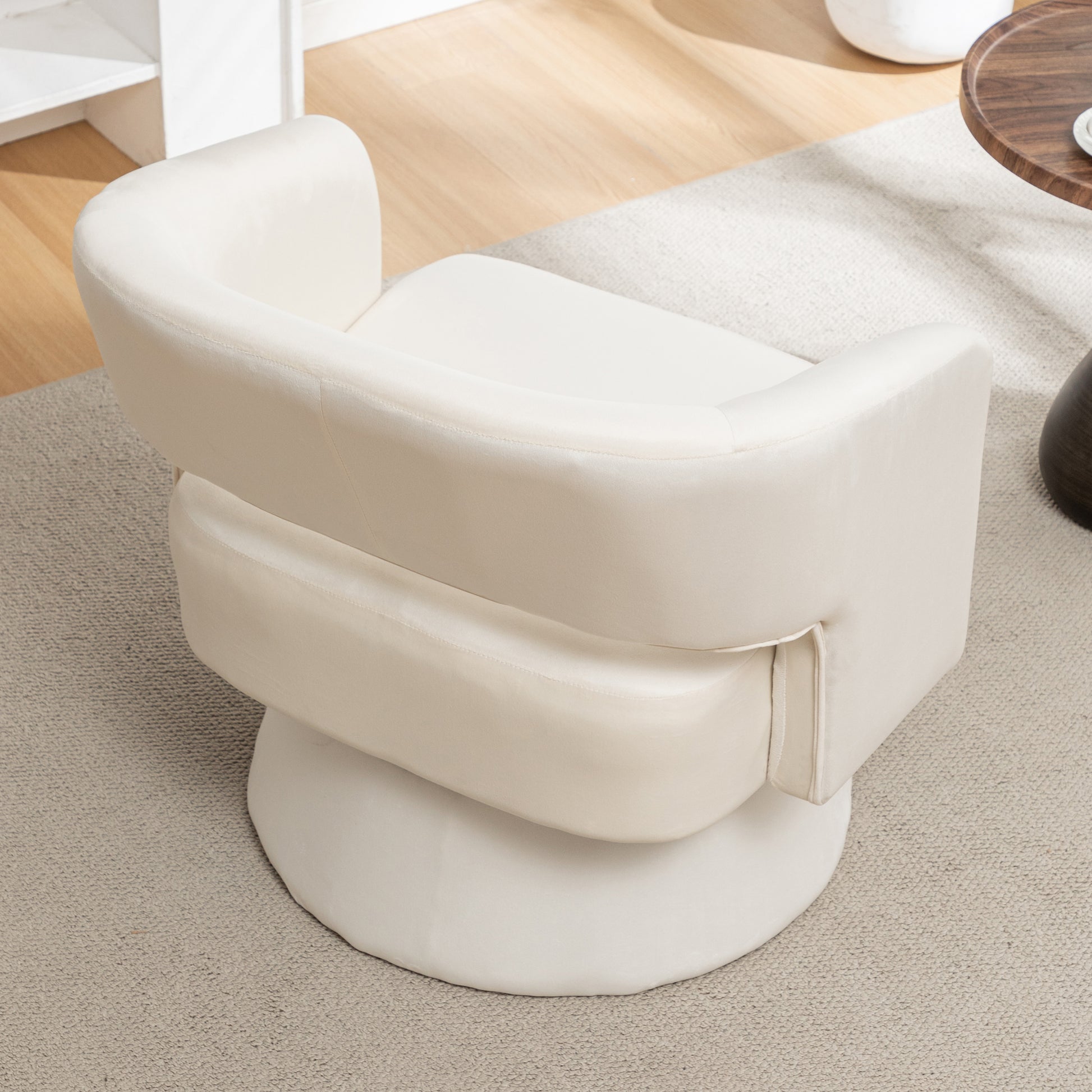 Swivel Barrel Chair, Velvet Accent Armchair 360 Degree Swivel Club Chair For Living Room Bedroom Reception Room White Foam Velvet