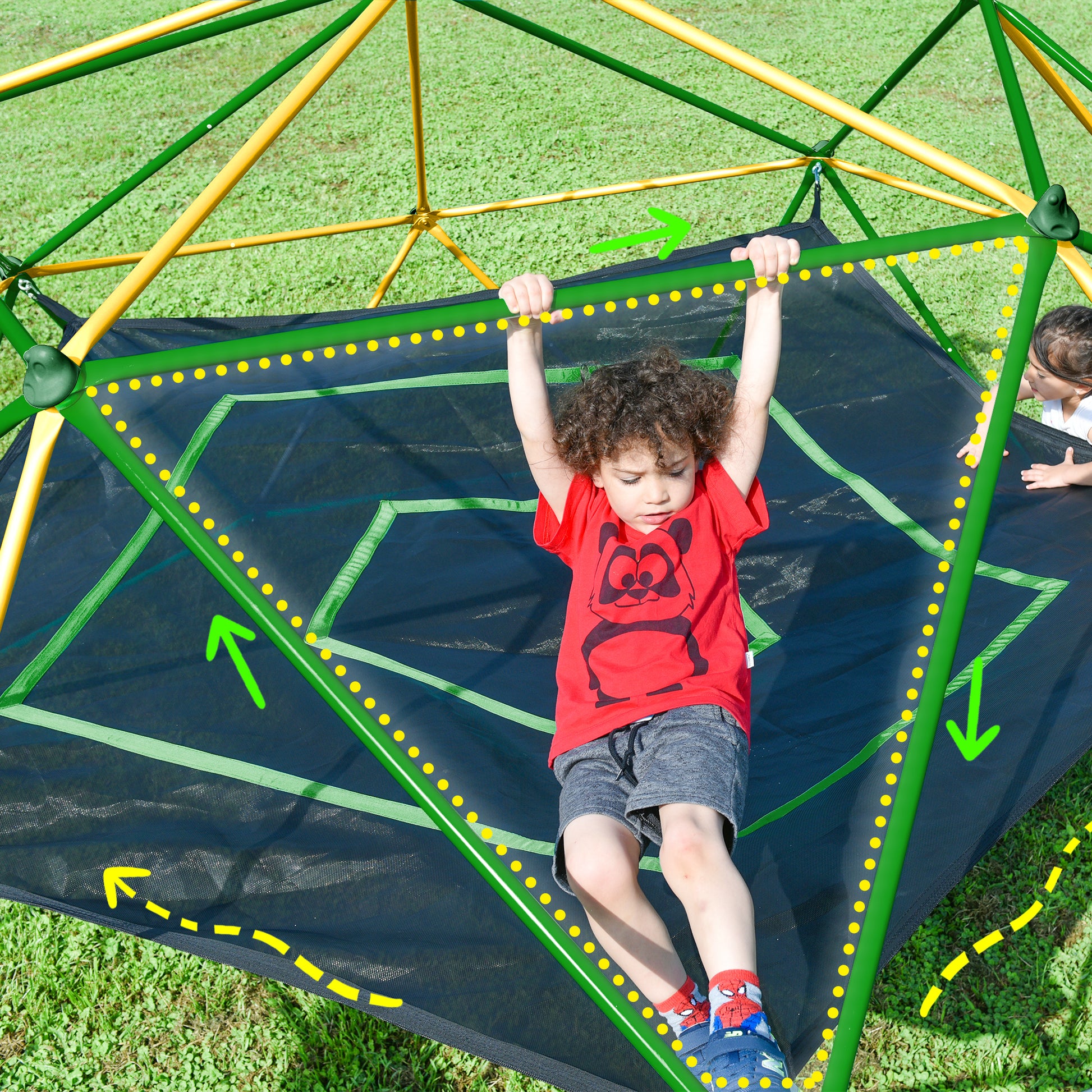 13Ft Geometric Dome Climber Play Center, Kids Climbing Dome Tower With Hammock, Rust & Uv Resistant Steel Supporting 1000 Lbs Yellow Metal