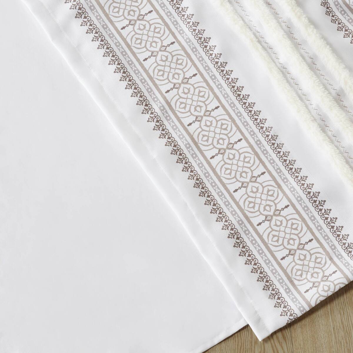 Poly Printed Curtain Panel With Tufted Stripe And Lining White Brown 50X95" Multicolor Polyester