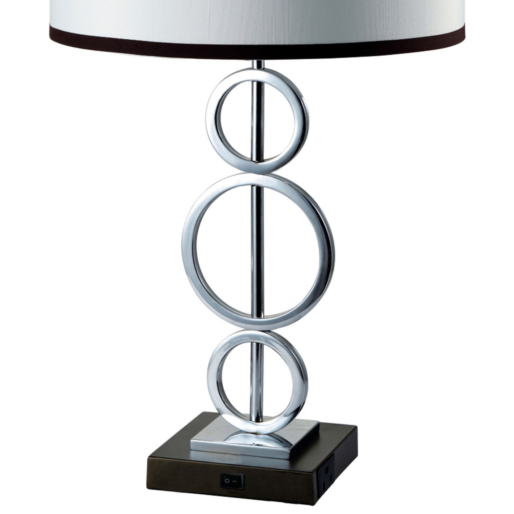 29" Tall Metal Table Lamp With Silver Finish, Ring Style, White Round Shade Multicolor Metal