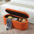 Modern Oval Storage Ottoman Bench, Upholstered Boucle Teddy Fabric End Of Bed Bench With Storage, End Of Bed Stool With Safety Hinge For Bedroom, Living Room, Entryway, Orange Orange Primary Living Space Oval Black American Design,Contemporary,Luxury,Mid