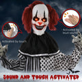 Homcom 6' Life Size Outdoor Halloween Decoration, Animatronic Circus Clown, Sound And Motion Activated Animated Prop With Light Up Eyes, Talking And Laughter White Polyester