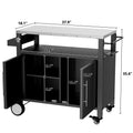 Two Doors Outdoor Grill Cart With Patio Furniture, Outdoor Grill Table With Storage,Rolling Bar Cart Outdoor Bbq Cart With Hooks And Spice Rack For Grilling Accessories, Black Black Silver Stainless