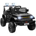 Qaba 12V Ride On Truck, Battery Powered Kids Electric Car Utv With 4 Suspension Wheels, Remote Control, 3 Speeds, Led Headlights, Horn, Usb Music, Black Black Plastic