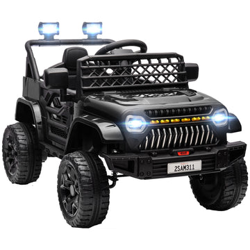 Qaba 12V Ride On Truck, Battery Powered Kids Electric Car Utv With 4 Suspension Wheels, Remote Control, 3 Speeds, Led Headlights, Horn, Usb Music, Black Black Plastic