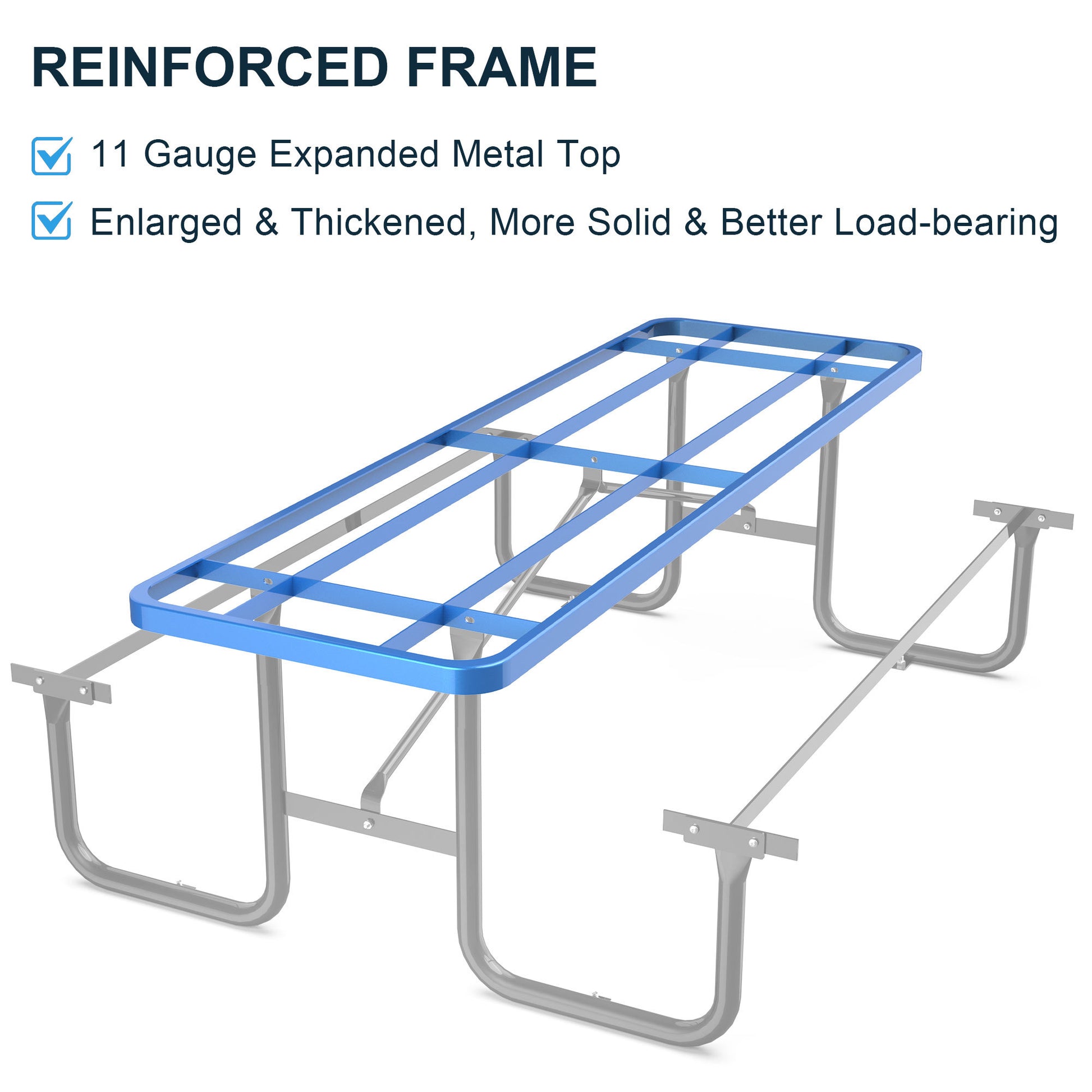 96" Expanded Metal Rectangular Picnic Table, Blue Blue Steel Steel