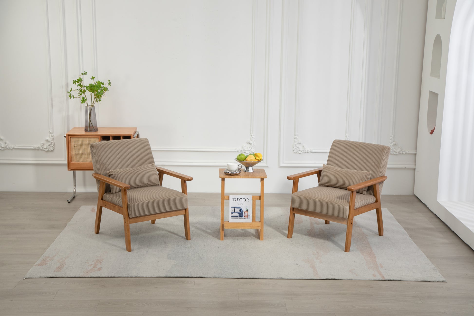 Leisure Chair With Solid Wood Armrest And Feet, Leisure Chair, Wood Frame, Velvet, Solid Rubber Wood Legs, Mid Century Modern Accent Chair, For Living Room Bedroom Studio Chair,Two Packs Camel Corduroy