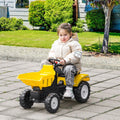 Aosom Ride On Excavator With Manual Control Bucket, No Power Ride On Tractor Pedal Car Pretend Play With Forward Backward, For Aged 3 6 Years Old, Yellow Yellow Iron Plastic