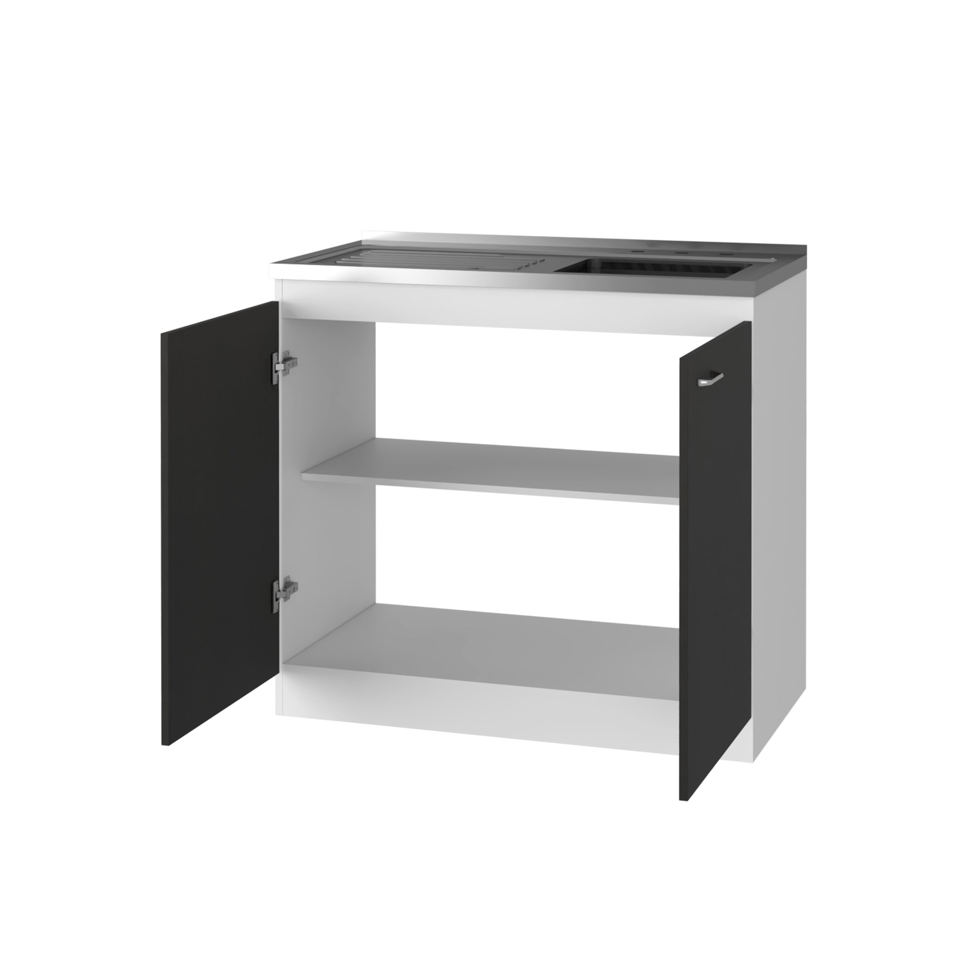 Oklahoma Utility Sink, Double Door Cabinet, Stainless Steel Countertop Multi Kitchen Modern Melamine Particle Board