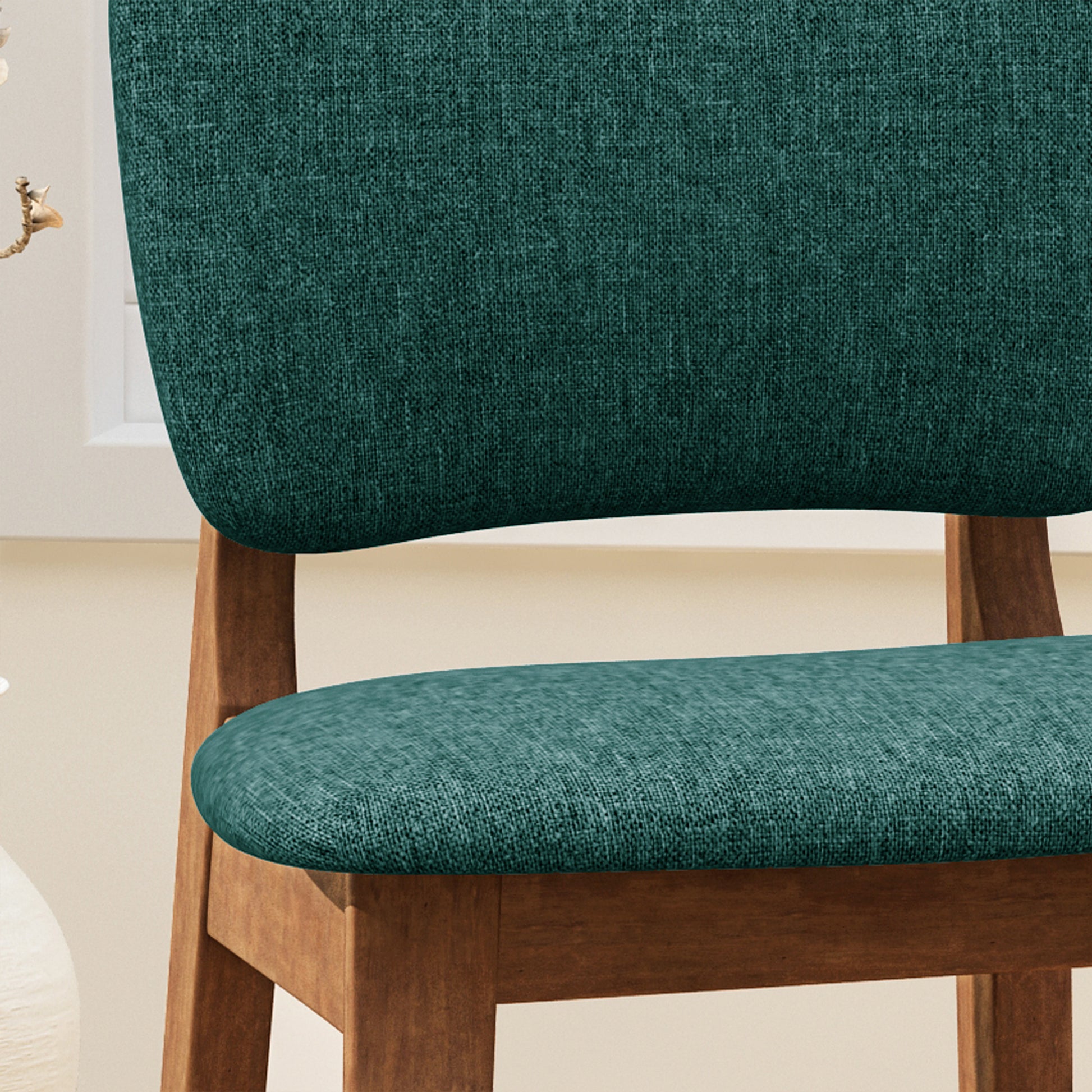 Rubberwood Upholstered Barstool With Fabric Seats Set Of 2 , Dark Green, And Walnut Finish Frame Rubberwood Dark Green,Walnut Light Brown Dining Room Foam Wipe Clean Square Bar Stools Rubberwood Set