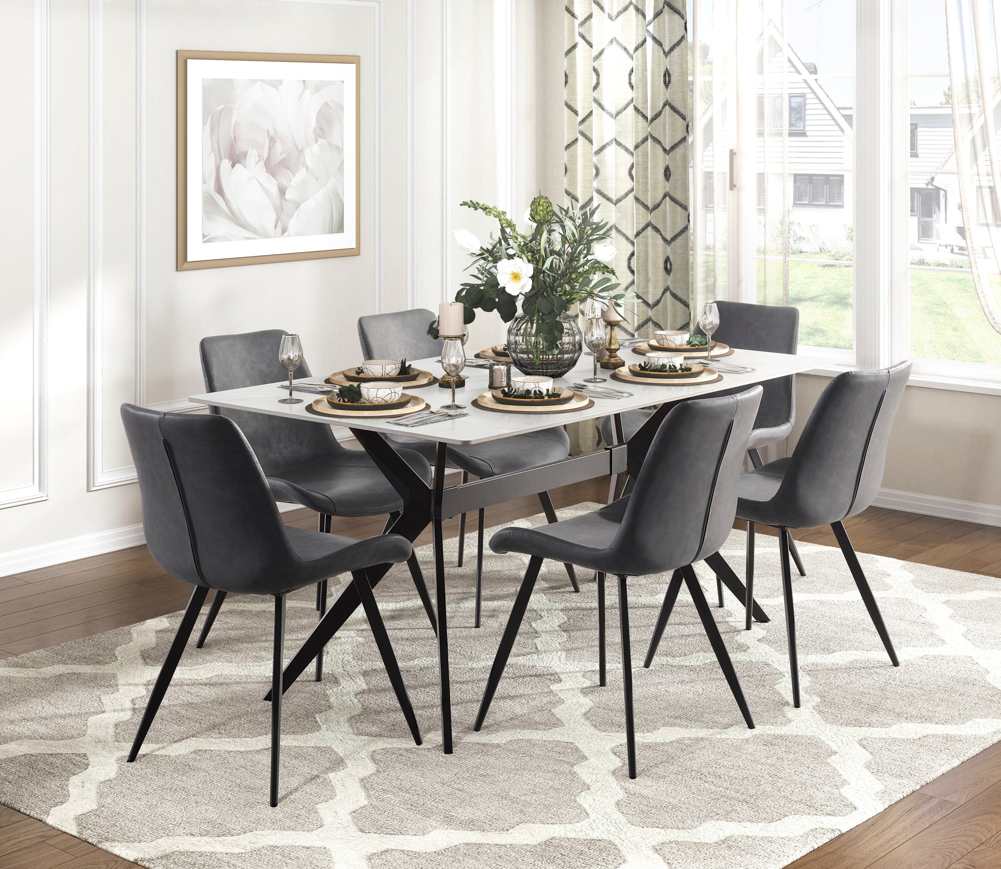 Modern Contemporary Dining Table 1Pc Sintered Stone Tabletop Marble Look Black Metal Legs Kitchen Dining Furniture White Seats 6 Dining Room Contemporary,Modern Rectangular Sintered Stone