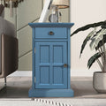 Classic Vintage Livingroom End Table Side Table With Usb Ports And One Multifunctional Drawer With Cup Holders, Antique Navy Antique Navy Solid Wood