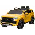 Aosom Chevrolet Tahoe Licensed Kids Ride On Car, 12V Battery Powered Kids Electric Car With Remote Control, 4 Wheeler Suspension, Music, Lights, Horn, For Ages 3 6 Years Old, Yellow Yellow Plastic