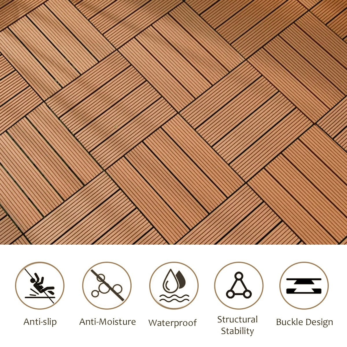 Wood Plastic Composite Deck Tiles Set Of 20Pcs, Composite Decking Resist Rust, Water, Weather, Indoor&Outdoor, Easy To Diy & Maintain, Ideal For Patios, Balconies, Rooftops, Decks, 12X12" Wood Color Wood Modern Plastic Wood Plastic