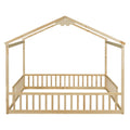 Double Twin House Style Floor Bed With Fence, Guardrails, Without Door, Natural Twin Natural American Design Pine