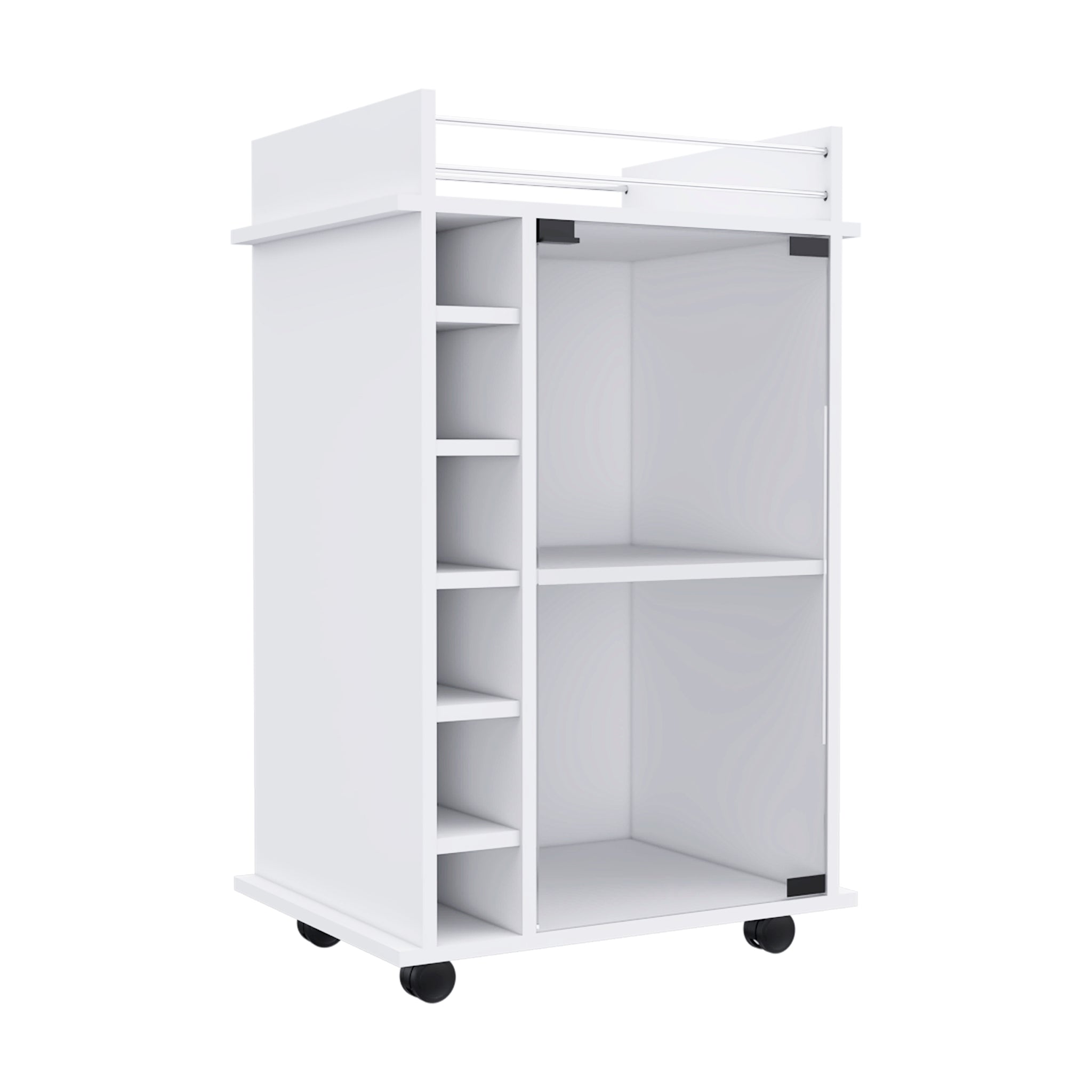 Dukat Bar Cart,Two Shelves, Six Built In Wine Rack, Four Casters White White Dining Room Modern Particle Board Particle Board
