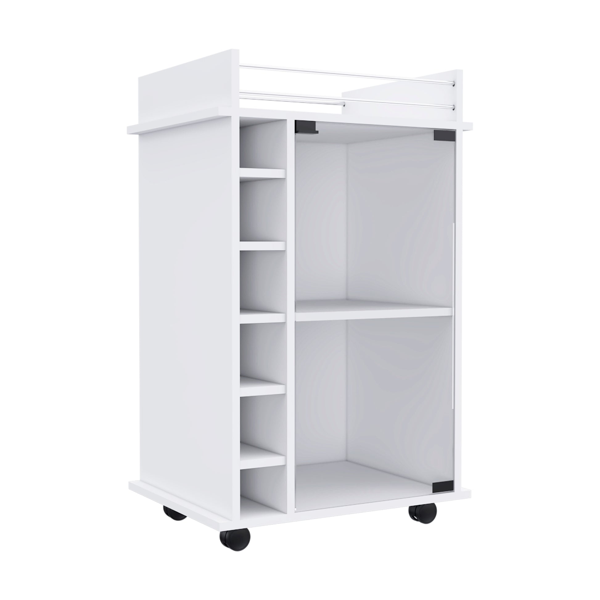 Dukat Bar Cart,Two Shelves, Six Built In Wine Rack, Four Casters White White Dining Room Modern Particle Board Particle Board
